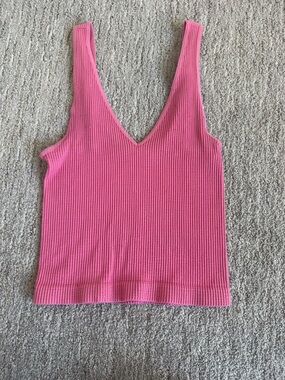 Nikibiki Ribbed V-Neck Tank Top - Hot Pink